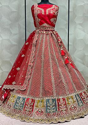 Red Embroidered Silk Lehenga Set