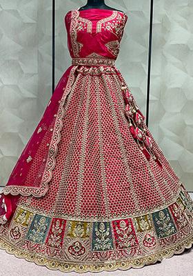 Rani Pink Embroidered Silk Lehenga Set