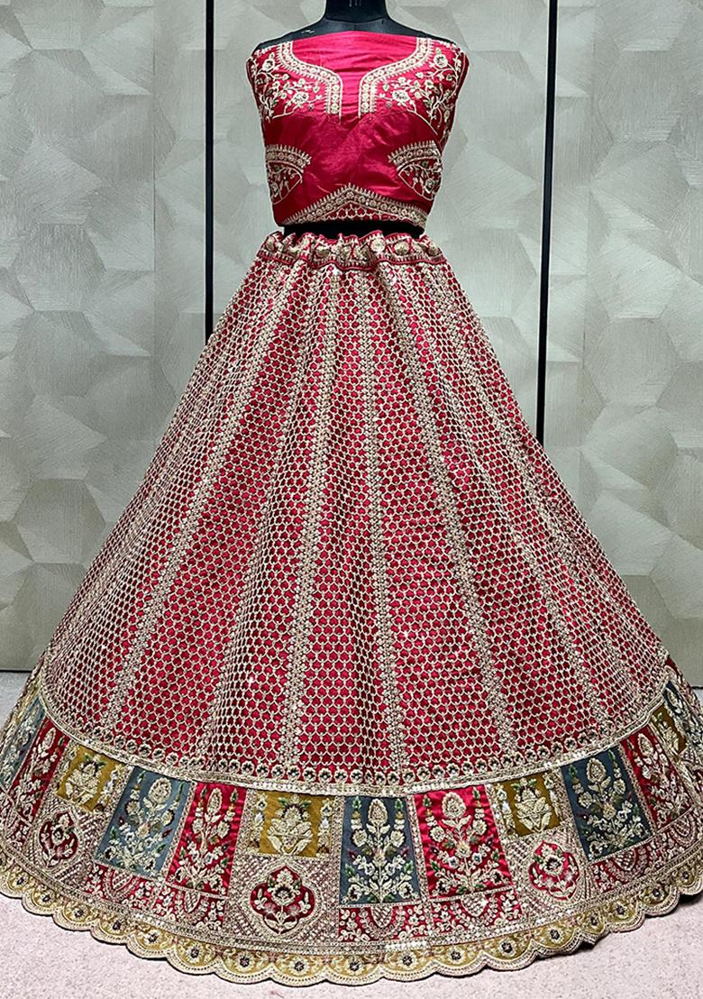 Rani Pink Embroidered Silk Lehenga Set
