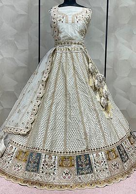 Cream Embroidered Silk Lehenga Set