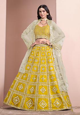 Yellow Embroidered Art Silk Lehenga Set