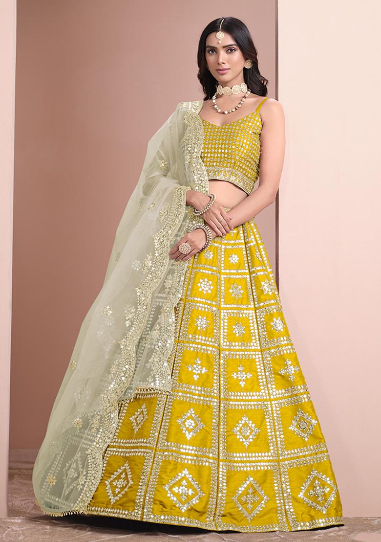 Yellow Embroidered Art Silk Lehenga Set