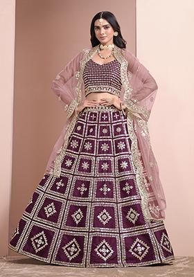 Purple Embroidered Art Silk Lehenga Set
