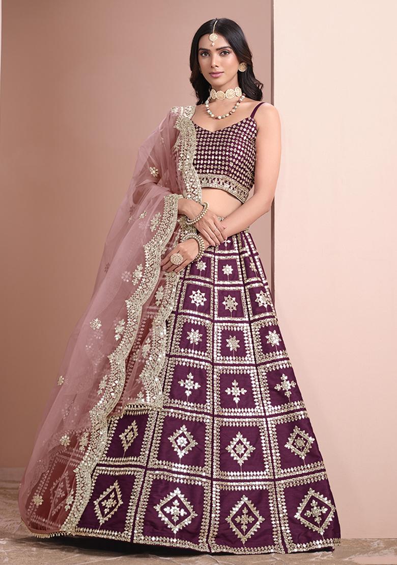Purple Embroidered Art Silk Lehenga Set