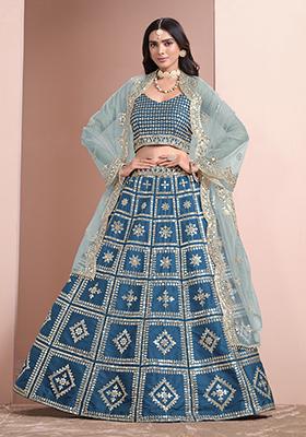 Blue Embroidered Art Silk Lehenga Set