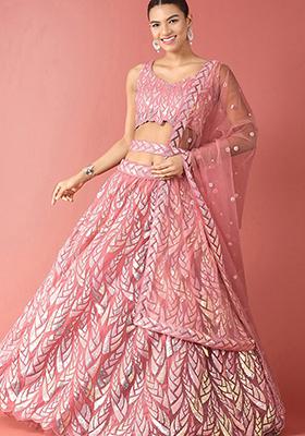 Pink Embroidered Net Lehenga Set