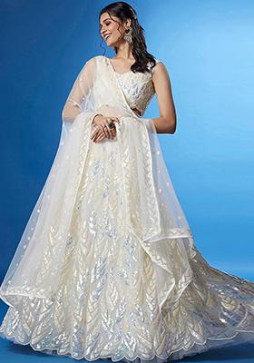 White Embroidered Net Lehenga Set
