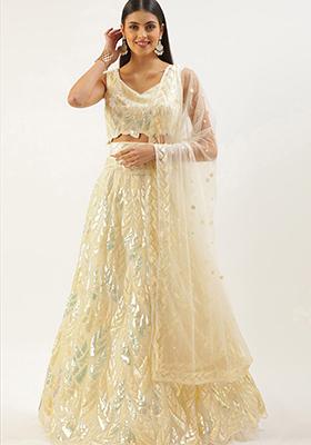 Yellow Embroidered Net Lehenga Set
