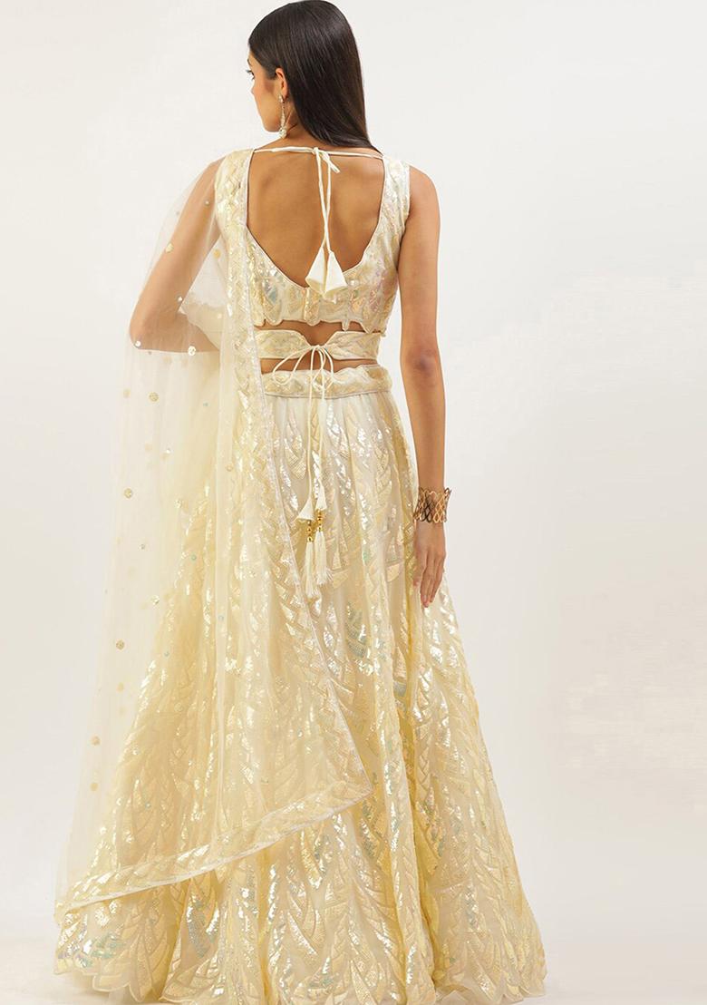 Yellow Embroidered Net Lehenga Set