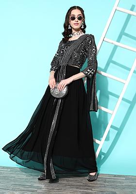 Black Embroidered Georgette Lehenga Choli