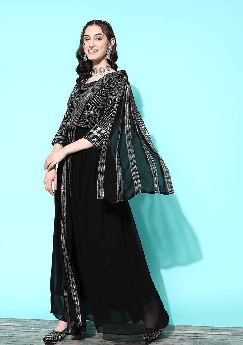 Black Embroidered Georgette Lehenga Choli