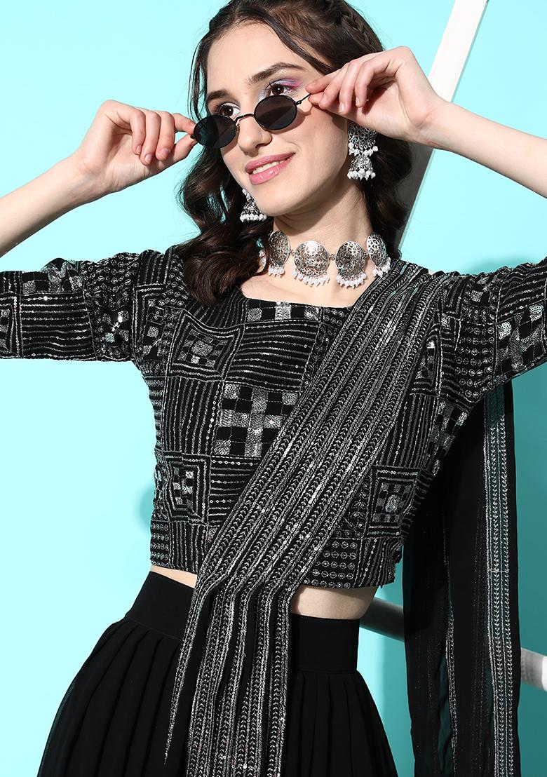 Black Embroidered Georgette Lehenga Choli