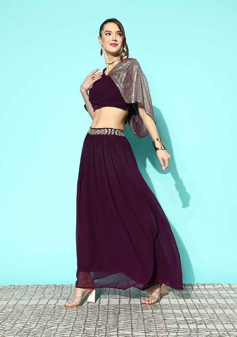 Wine Embroidered Georgette Lehenga Choli