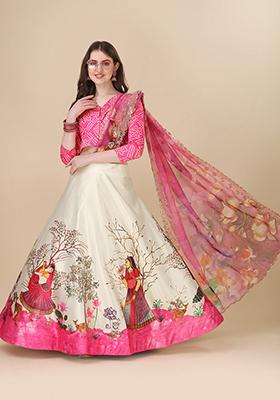 Pink Printed Art Silk Lehenga Set