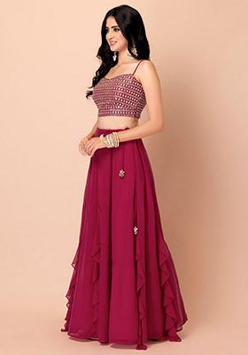 Pink Printed Georgette Lehenga Set