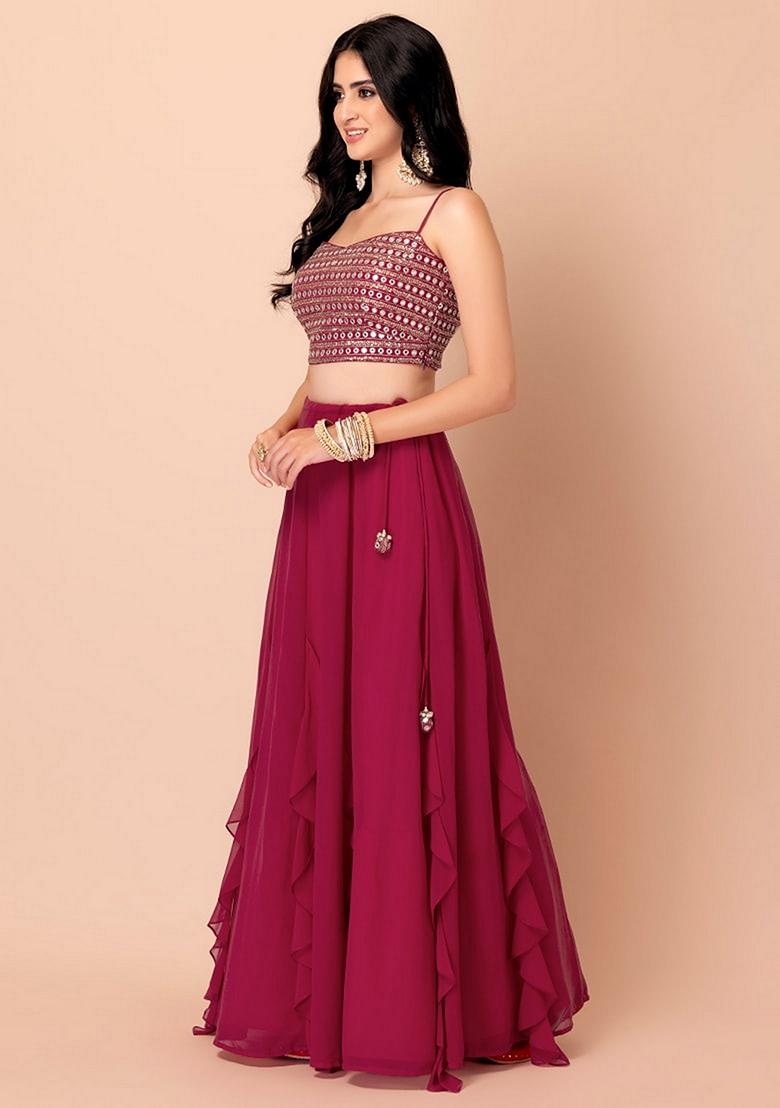 Pink Printed Georgette Lehenga Set