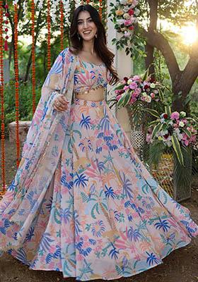 Pink Printed Georgette Lehenga Set