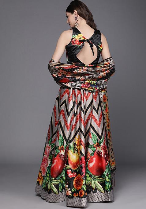 Off White Printed Art Silk Lehenga Set