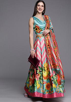 Pink Printed Art Silk Lehenga Set