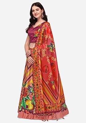 Multicolor Printed Art Silk Lehenga Set