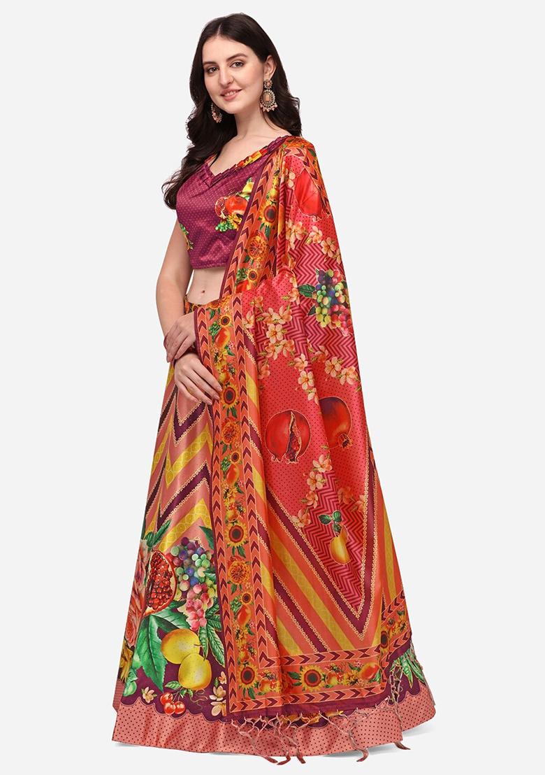 Multicolor Printed Art Silk Lehenga Set