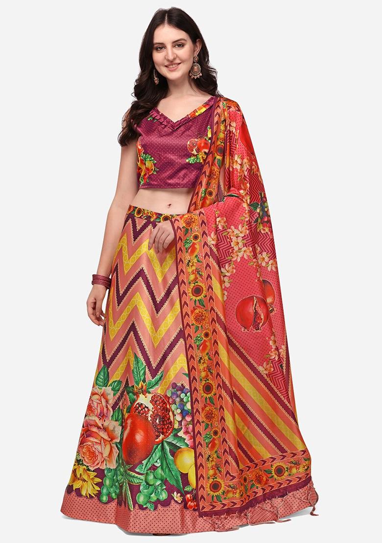 Multicolor Printed Art Silk Lehenga Set