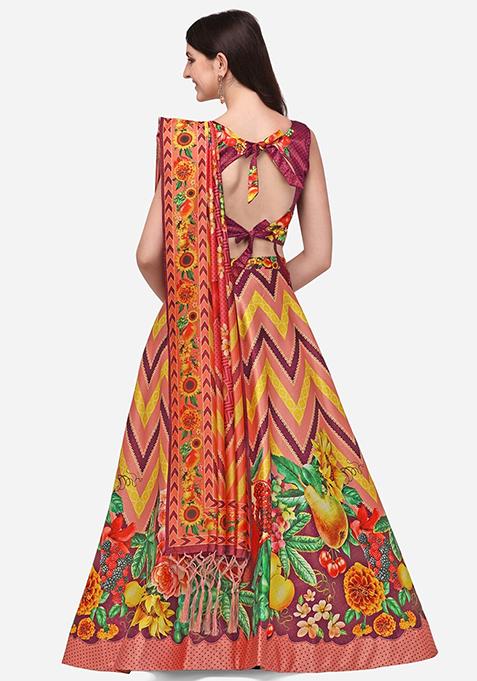 Multicolor Printed Art Silk Lehenga Set