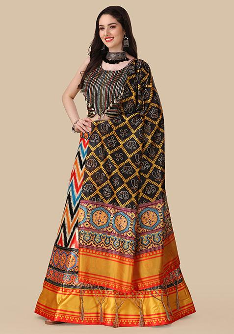 Multicolor Printed Art Silk Lehenga Set