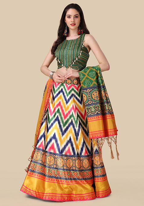 Multicolor Printed Art Silk Lehenga Set