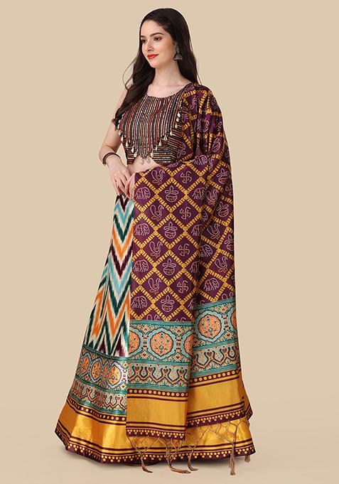 Multicolor Printed Art Silk Lehenga Set