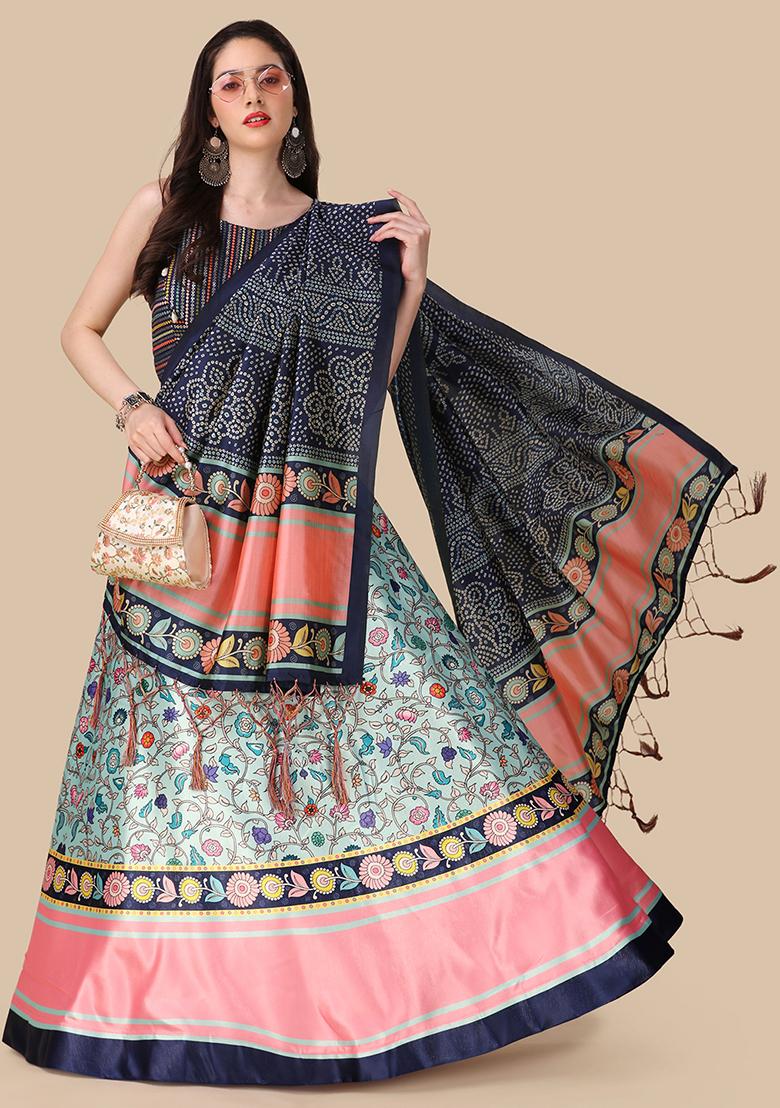 Multicolor Printed Art Silk Lehenga Set