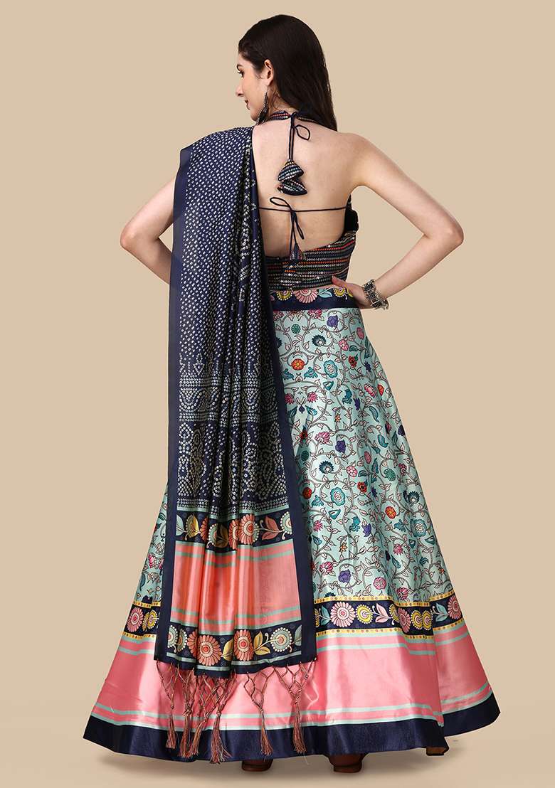 Multicolor Printed Art Silk Lehenga Set - Indya