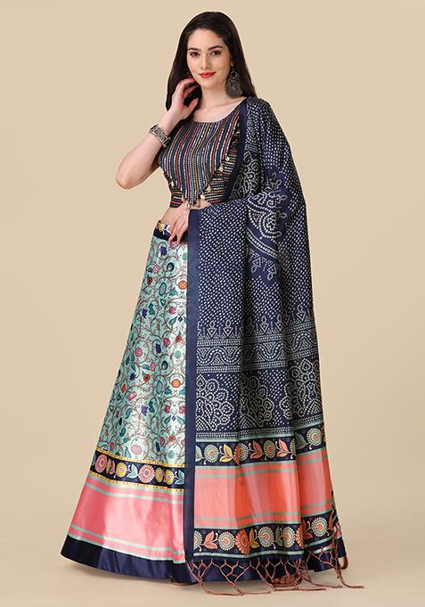 Multicolor Printed Art Silk Lehenga Set