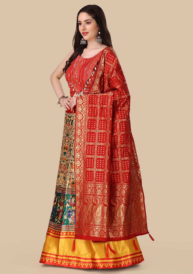 Multicolor Printed Art Silk Lehenga Set