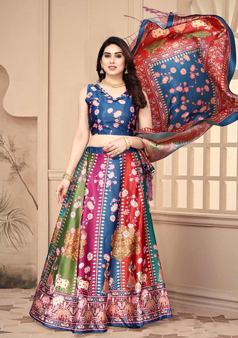 Multicolor Printed Art Silk Lehenga Set