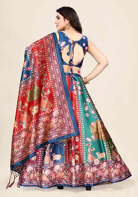 Multicolor Printed Art Silk Lehenga Set