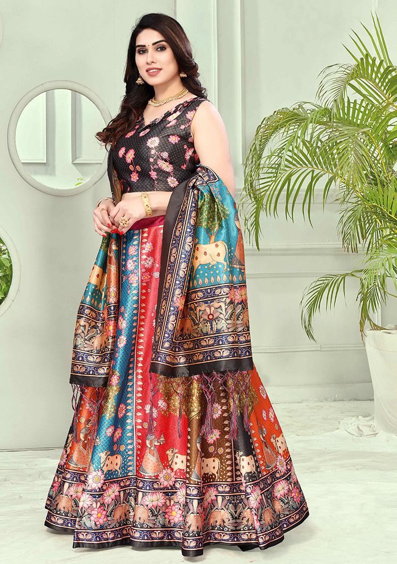 Multicolor Printed Art Silk Lehenga Set