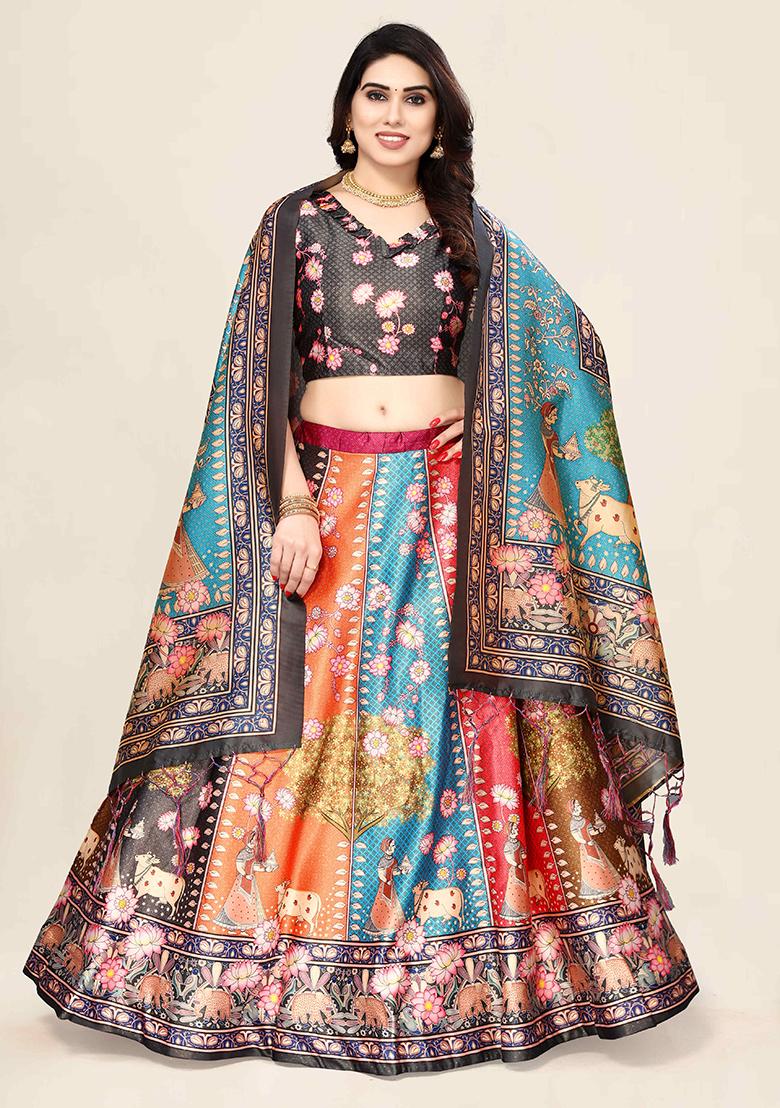 Multicolor Printed Art Silk Lehenga Set