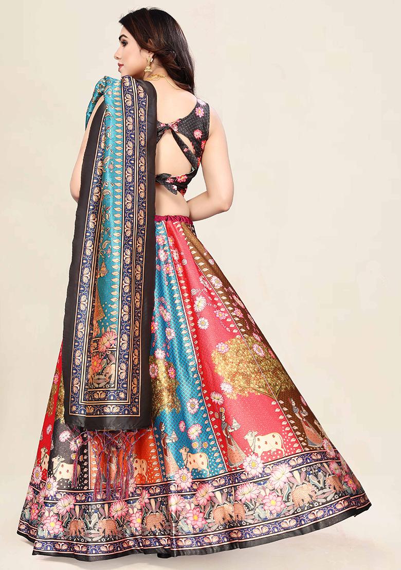 Multicolor Printed Art Silk Lehenga Set