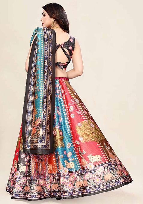 Multicolor Printed Art Silk Lehenga Set