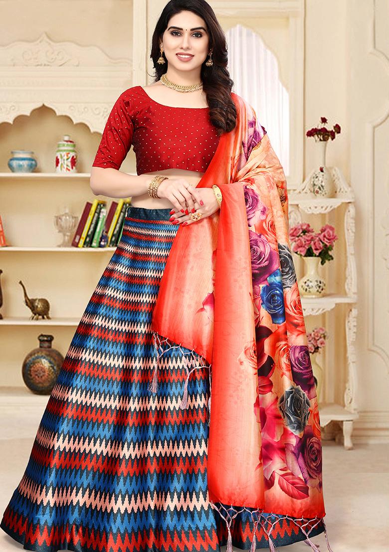 Multicolor Printed Art Silk Lehenga Set