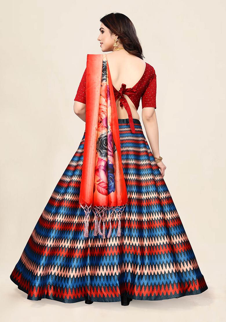 Multicolor Printed Art Silk Lehenga Set