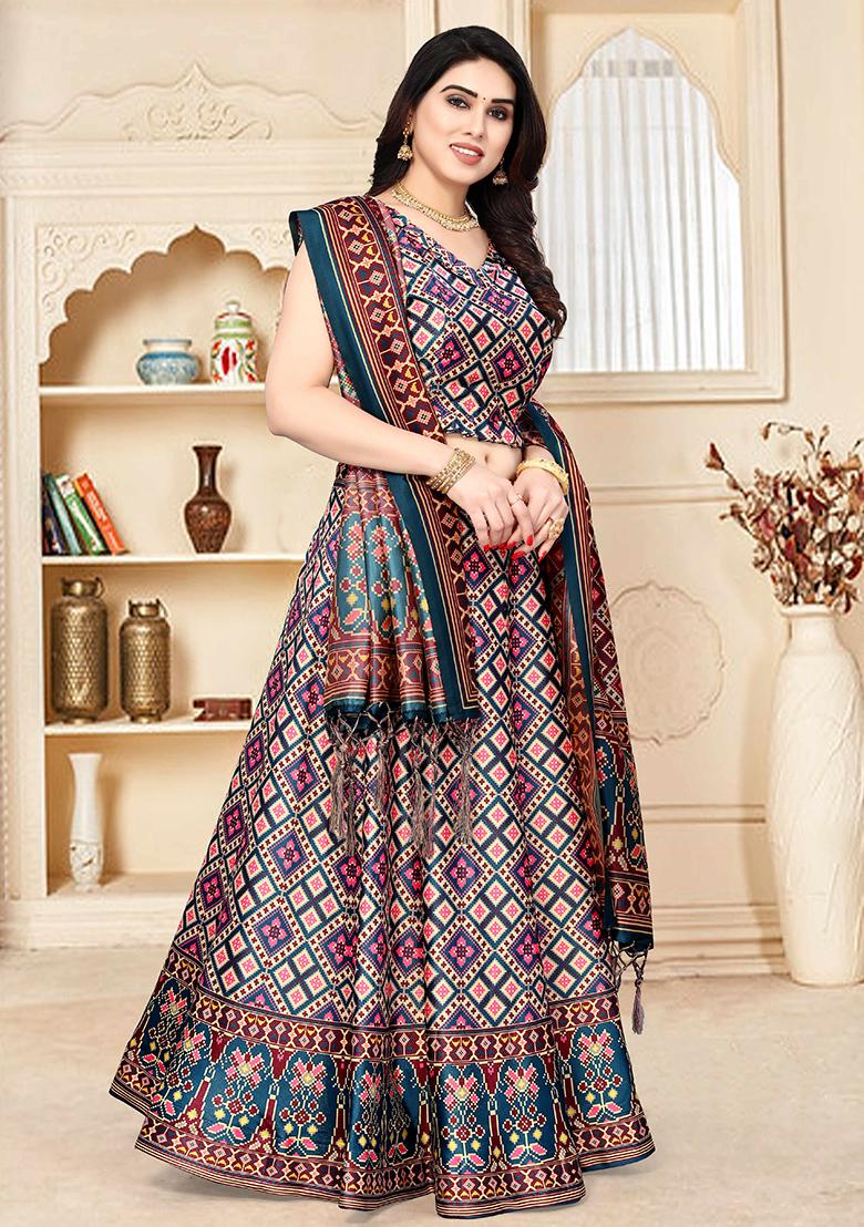 Multicolor Printed Art Silk Lehenga Set