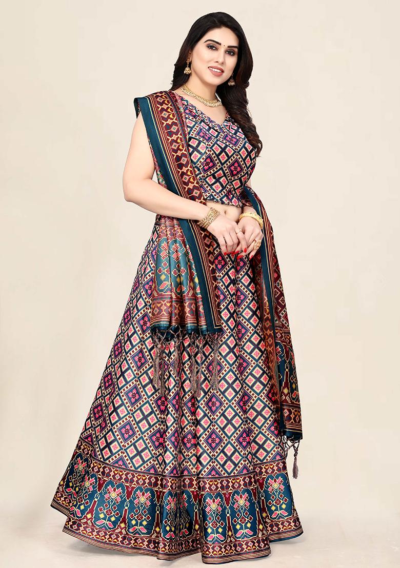 Multicolor Printed Art Silk Lehenga Set