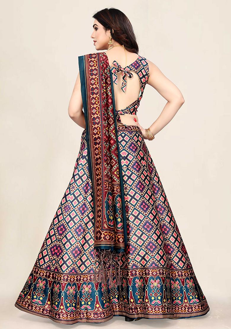 Multicolor Printed Art Silk Lehenga Set
