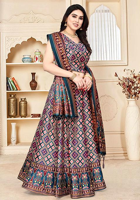 Multicolor Printed Art Silk Lehenga Set