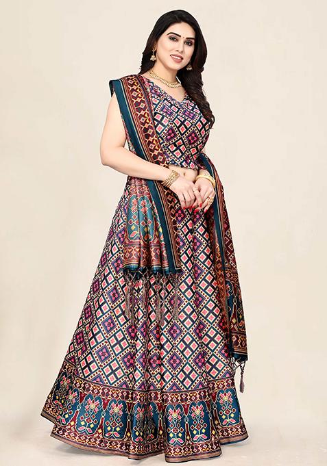 Multicolor Printed Art Silk Lehenga Set