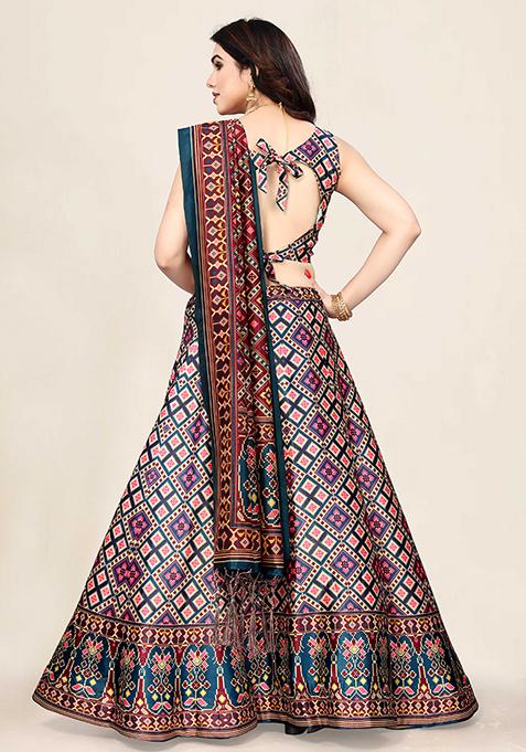 Multicolor Printed Art Silk Lehenga Set