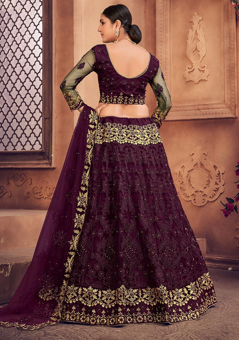 Purple Embroidered Net Lehenga Set