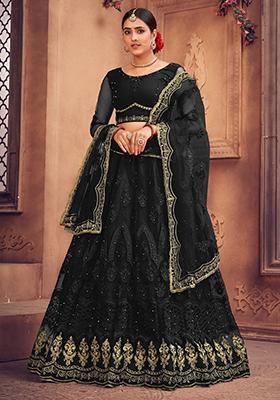 Black Embroidered Net Lehenga Set